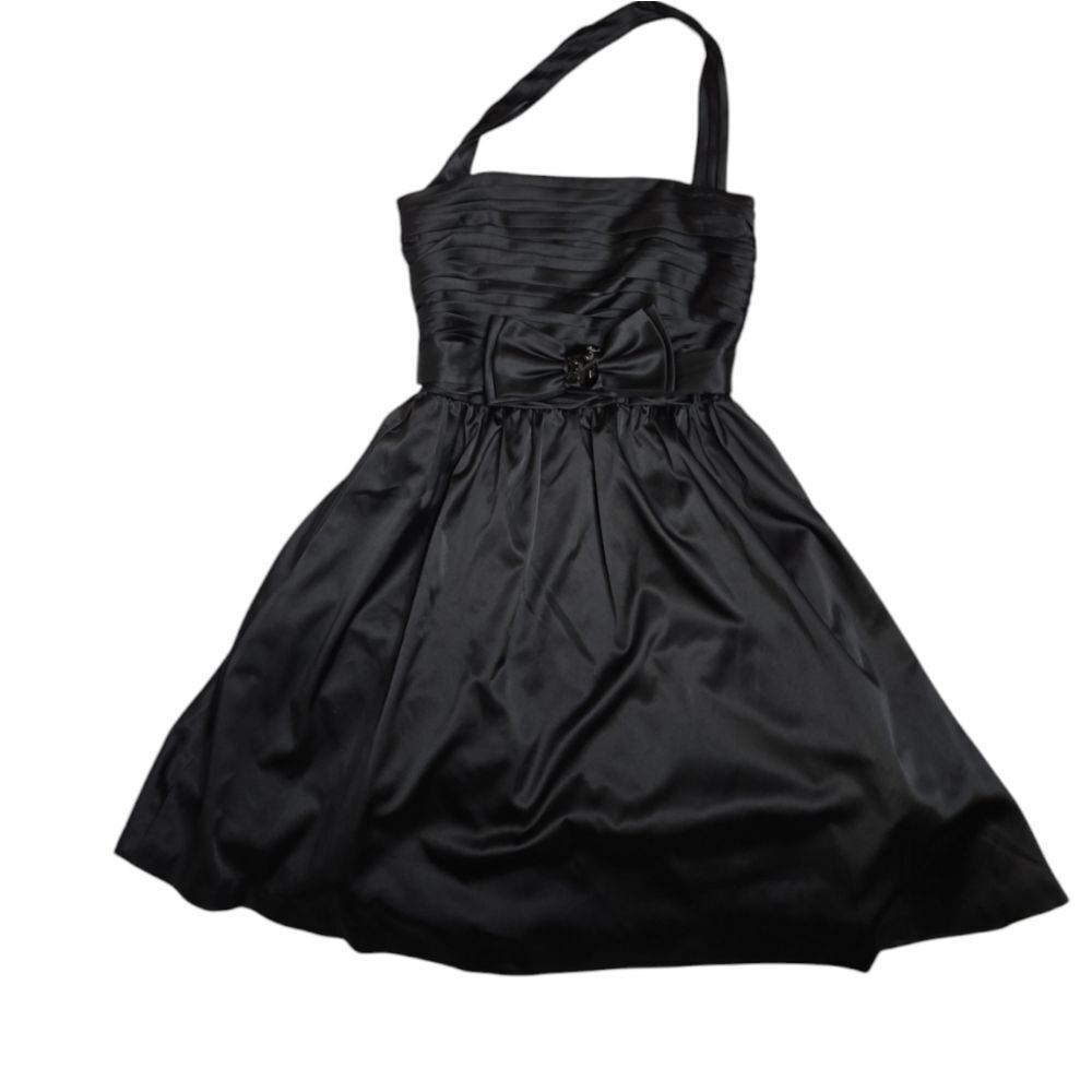 WHBM black satin halter top fit and flare jeweled tulle formal cocktail dress 4 - Picture 3 of 13